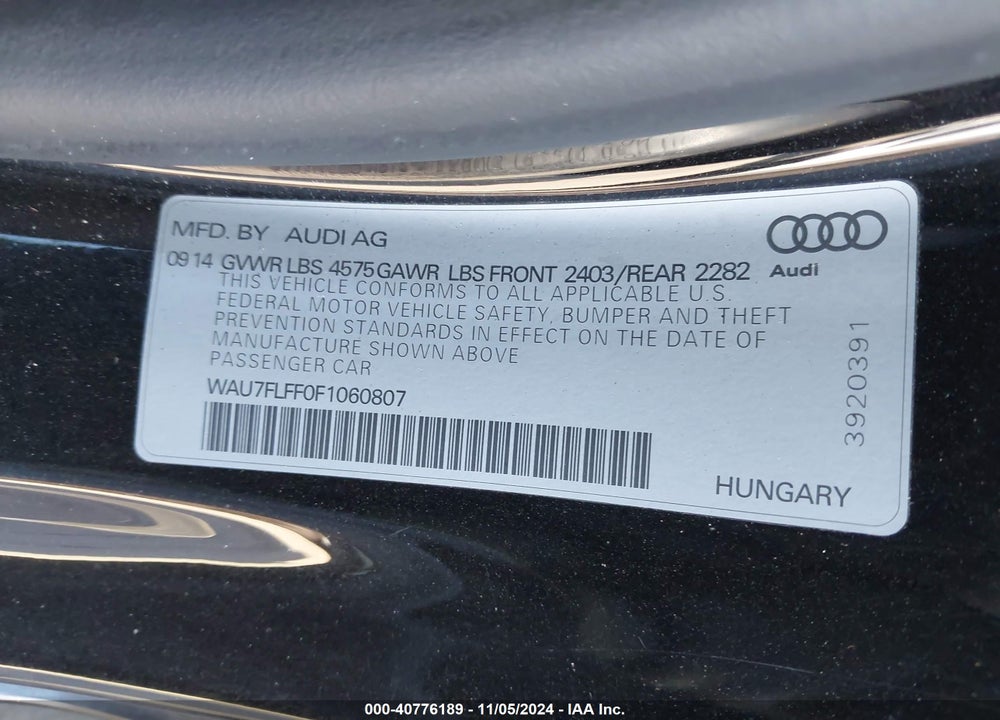 2015 AUDI A3 VIN: WAU7FLFF0F1060807