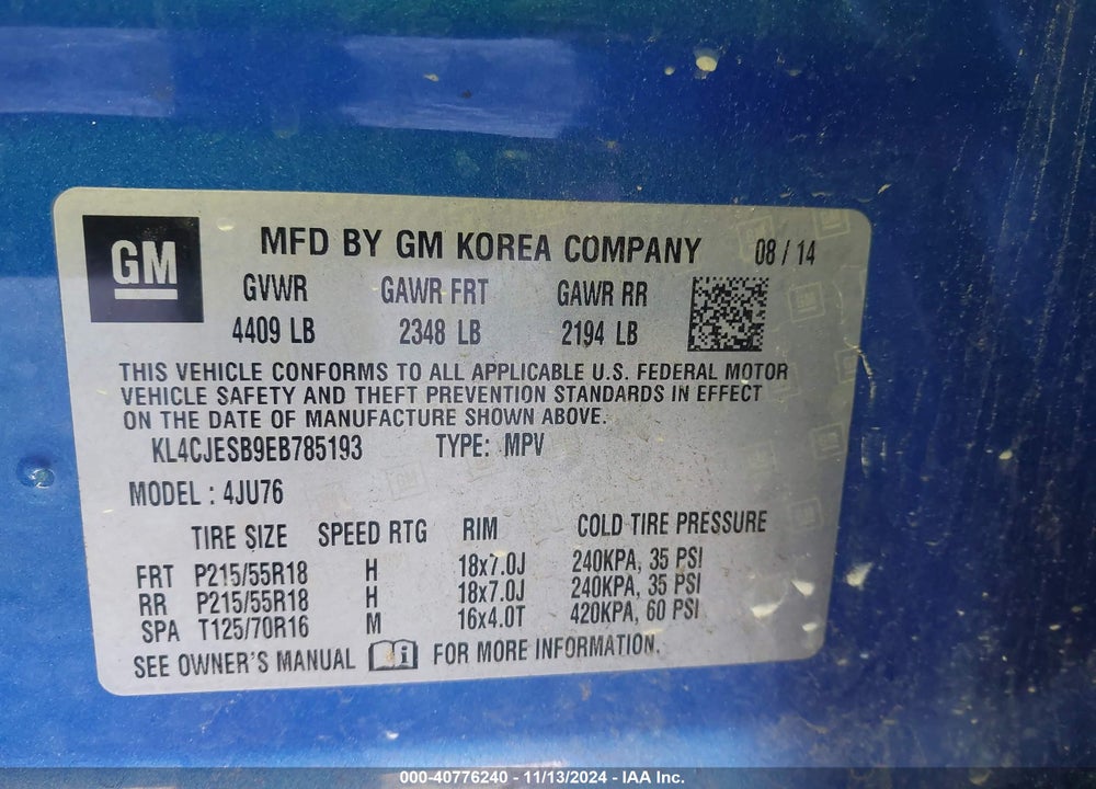 2014 BUICK ENCORE VIN: KL4CJESB9EB785193