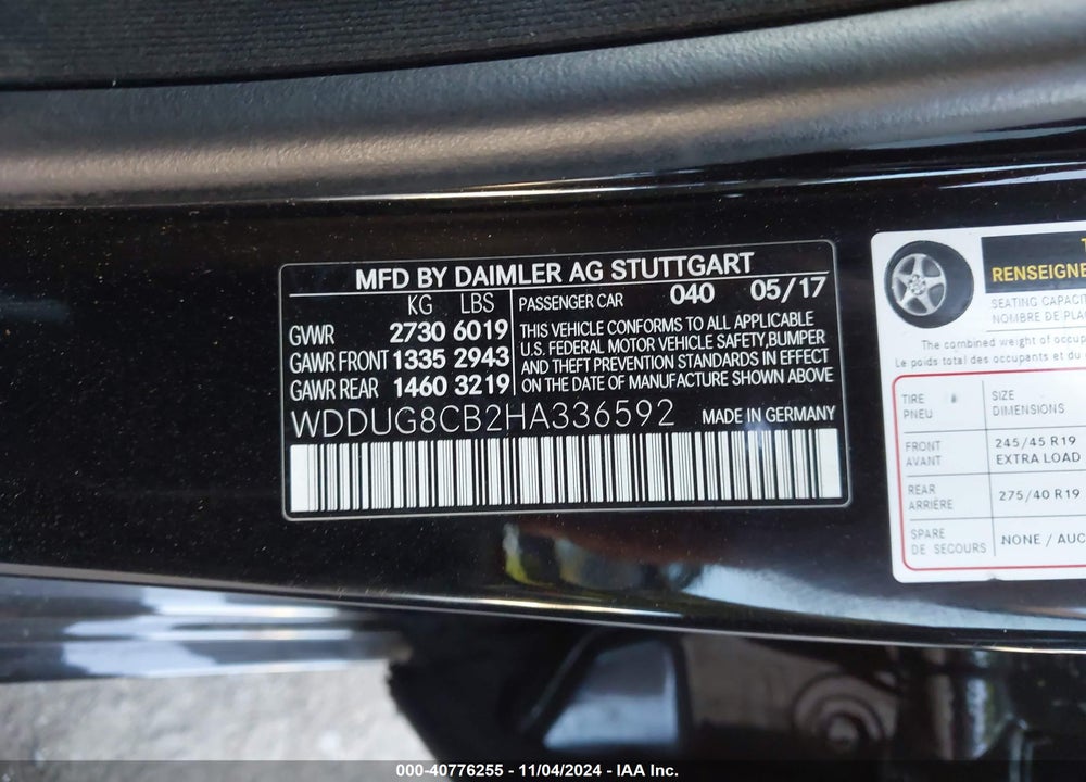 2017 MERCEDES-BENZ S 550 VIN: WDDUG8CB2HA336592