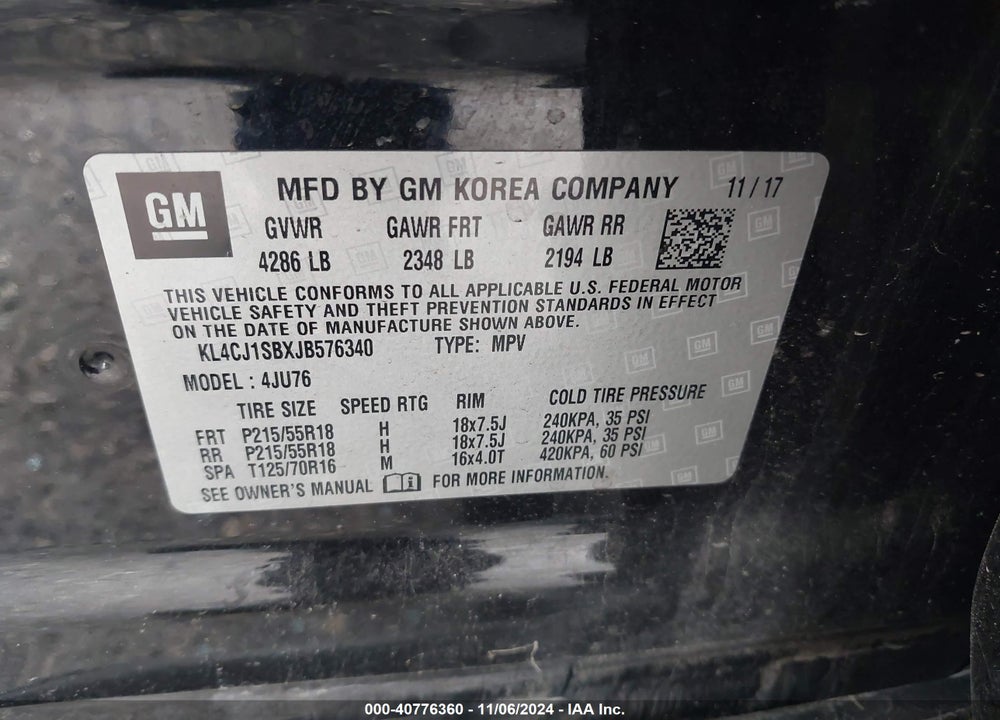 2018 BUICK ENCORE VIN: KL4CJ1SBXJB576340