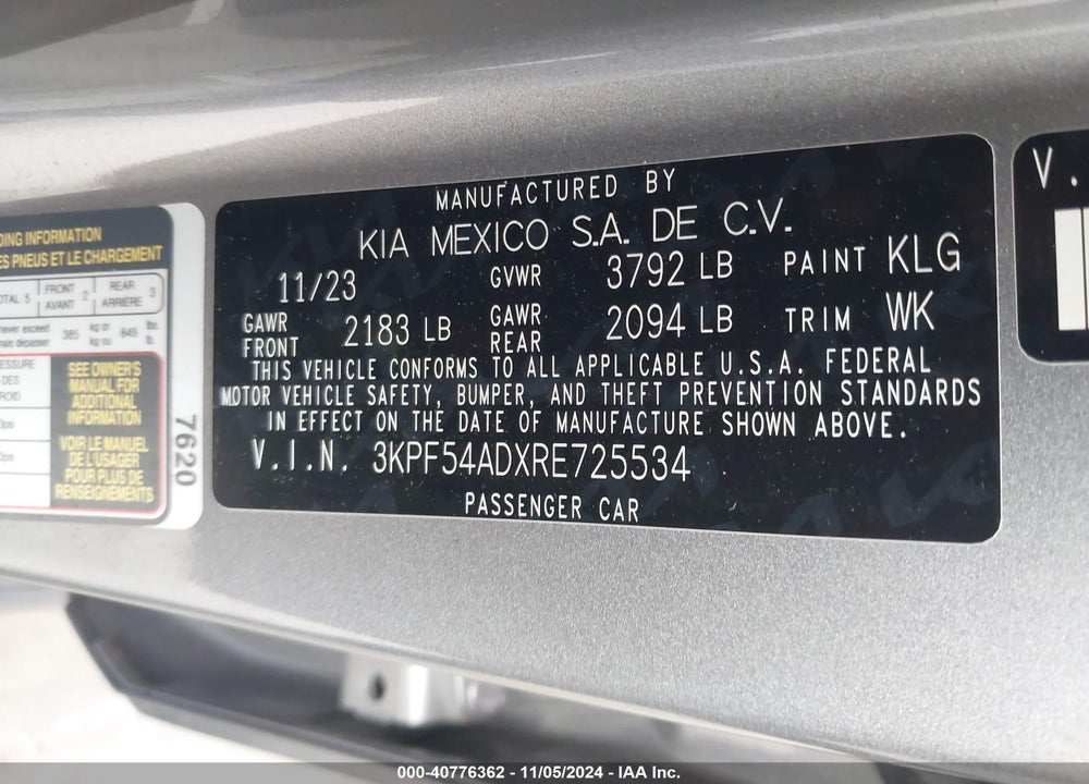 2024 KIA FORTE GT LINE VIN: 3KPF54ADXRE725534