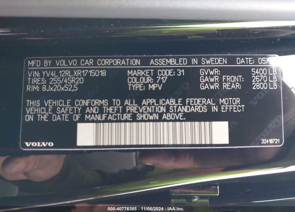 2024 VOLVO XC60 B5 PLUS DARK THEME VIN: YV4L12RLXR1715018