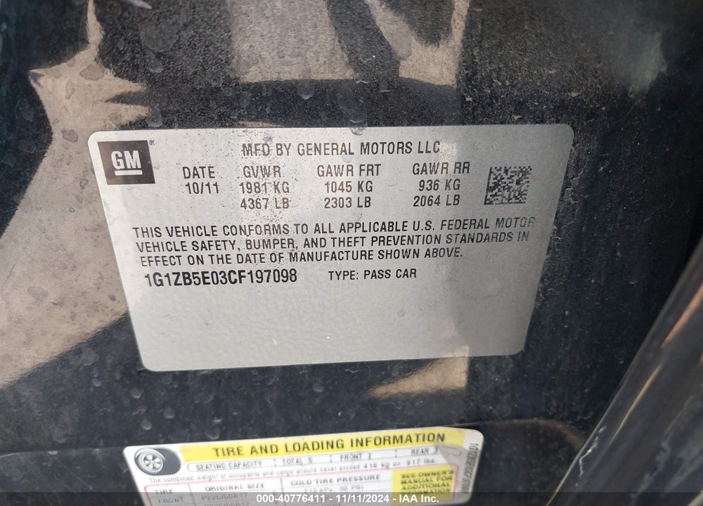 2012 CHEVROLET MALIBU LS VIN: 1G1ZB5E03CF197098
