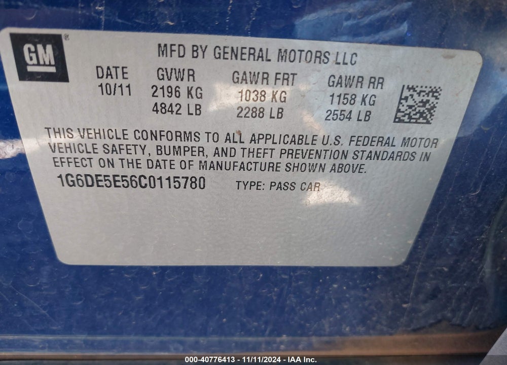 2012 CADILLAC CTS LUXURY VIN: 1G6DE5E56C0115780