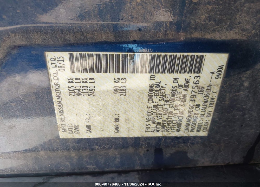 2016 NISSAN MAXIMA 3.5 SL VIN: 1N4AA6AP0GC397563