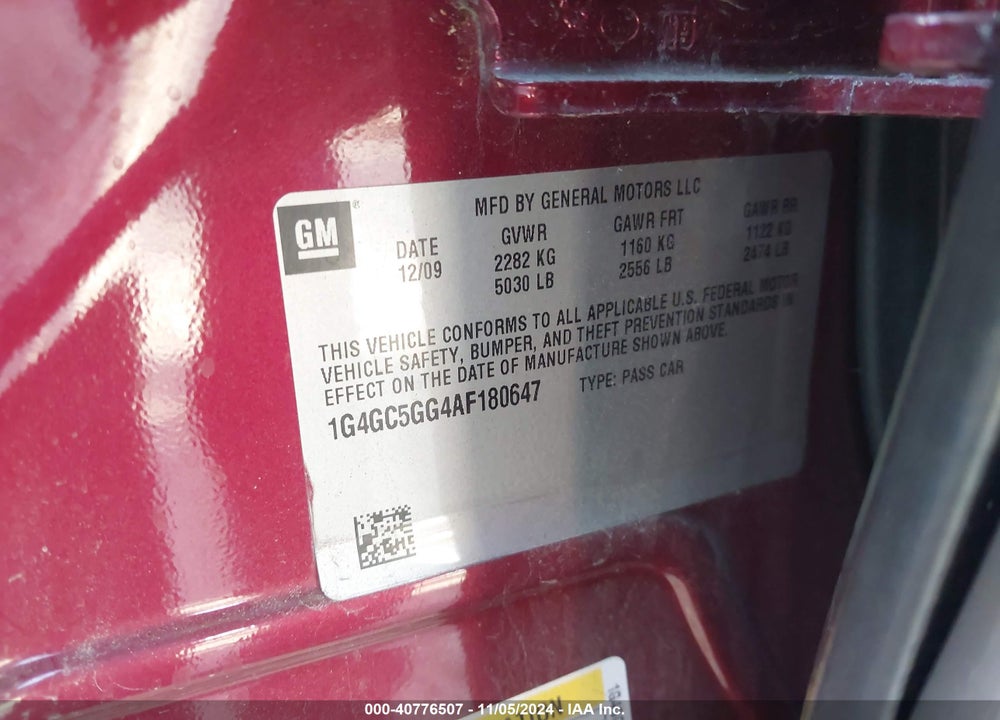 2010 BUICK LACROSSE CXL VIN: 1G4GC5GG4AF180647