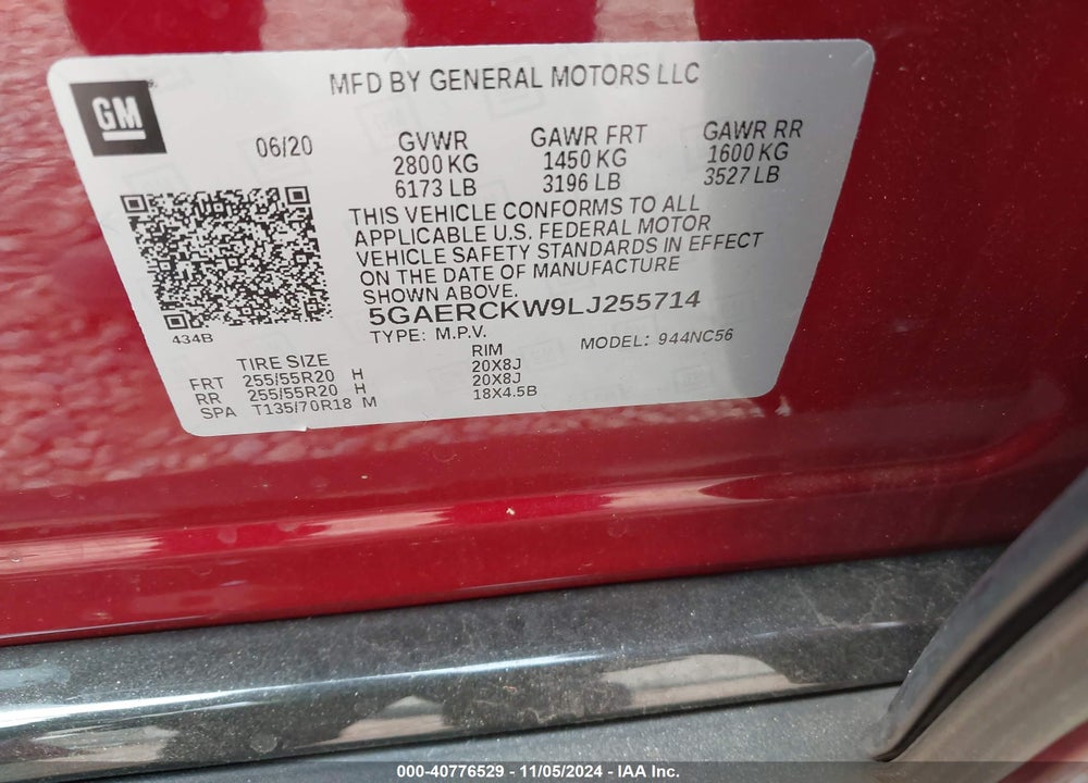 2020 BUICK ENCLAVE FWD PREMIUM VIN: 5GAERCKW9LJ255714