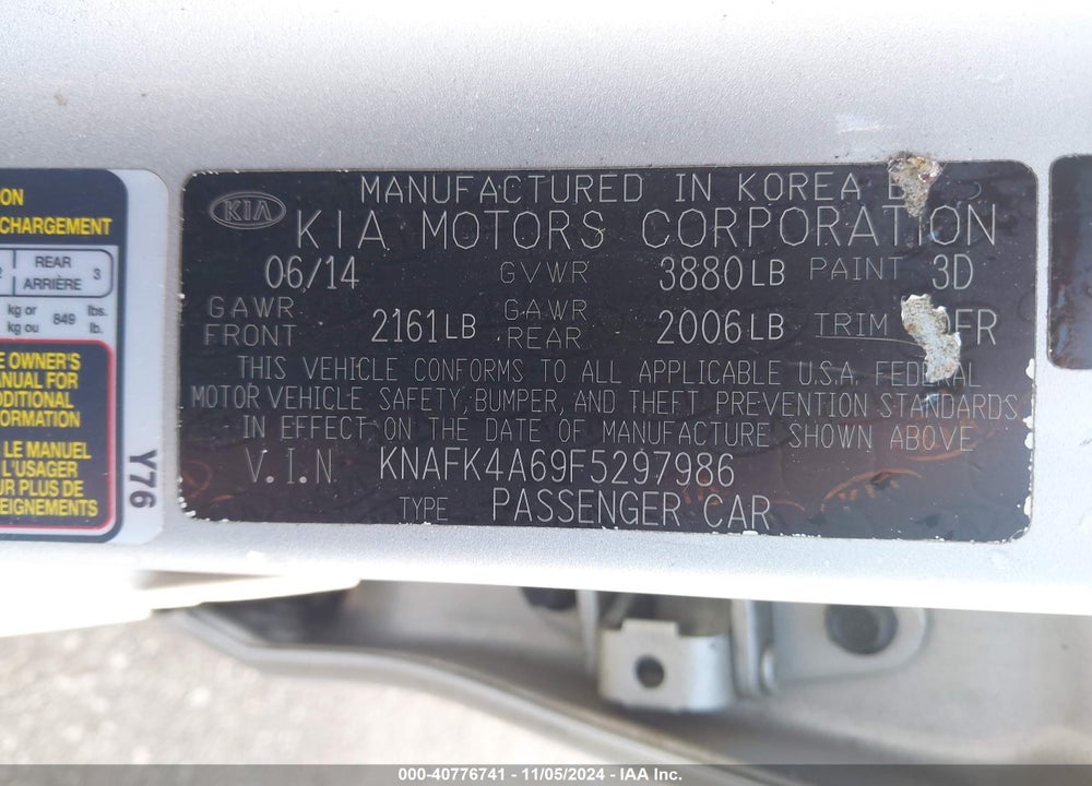2015 KIA FORTE LX VIN: KNAFK4A69F5297986