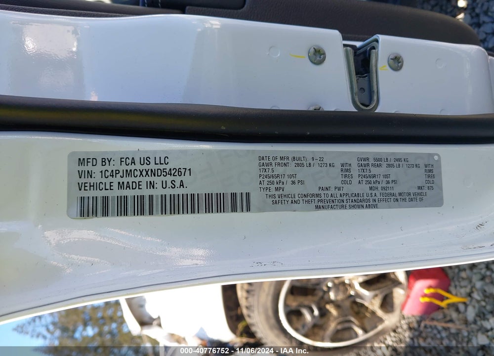 2022 JEEP CHEROKEE X 4X4 VIN: 1C4PJMCXXND542671