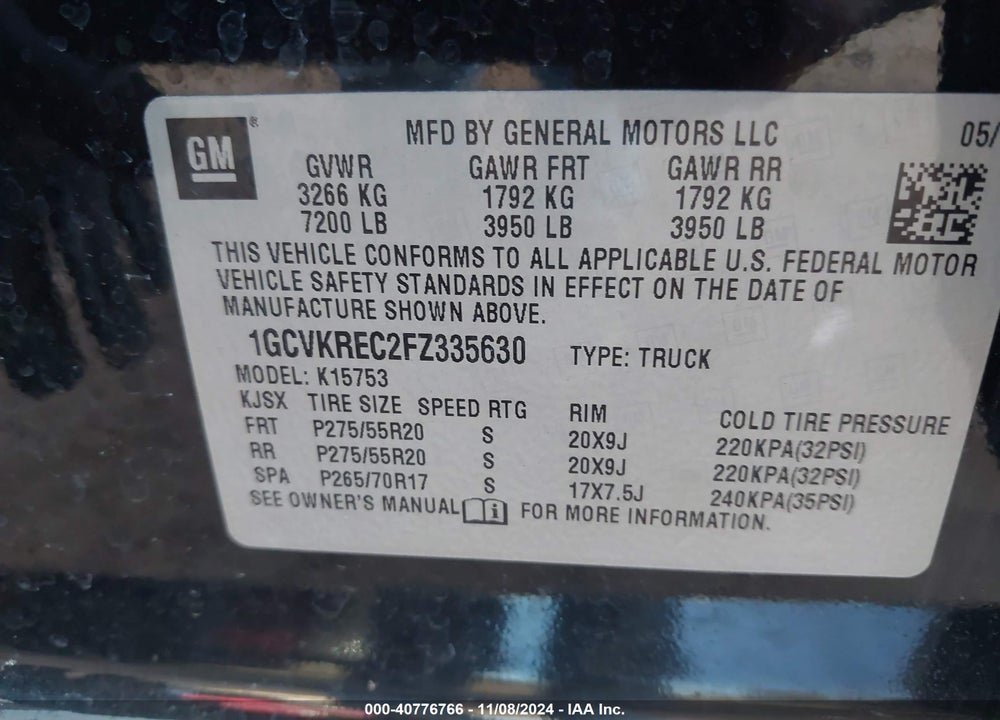 2015 CHEVROLET SILVERADO 1500 1LT VIN: 1GCVKREC2FZ335630