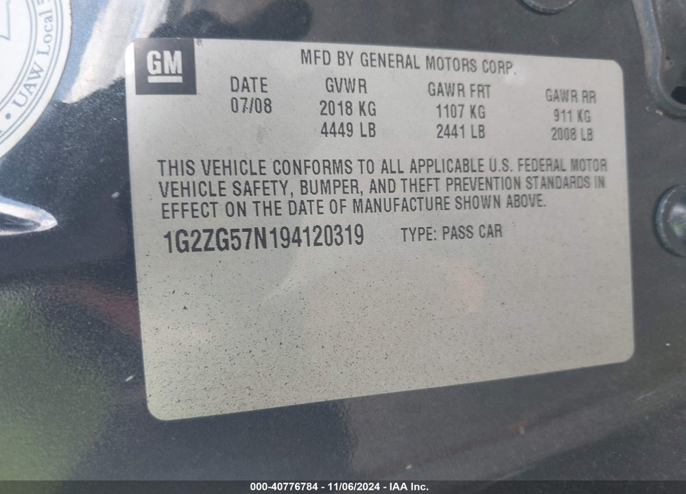 2009 PONTIAC G6 VIN: 1G2ZG57N194120319