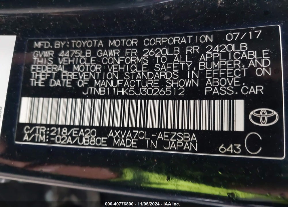 2018 TOYOTA CAMRY SE VIN: JTNB11HK5J3026512
