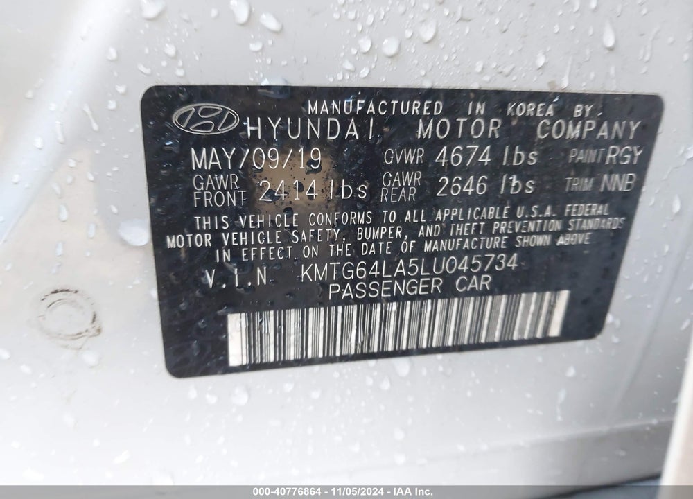 2020 GENESIS G70 2.0T RWD VIN: KMTG64LA5LU045734
