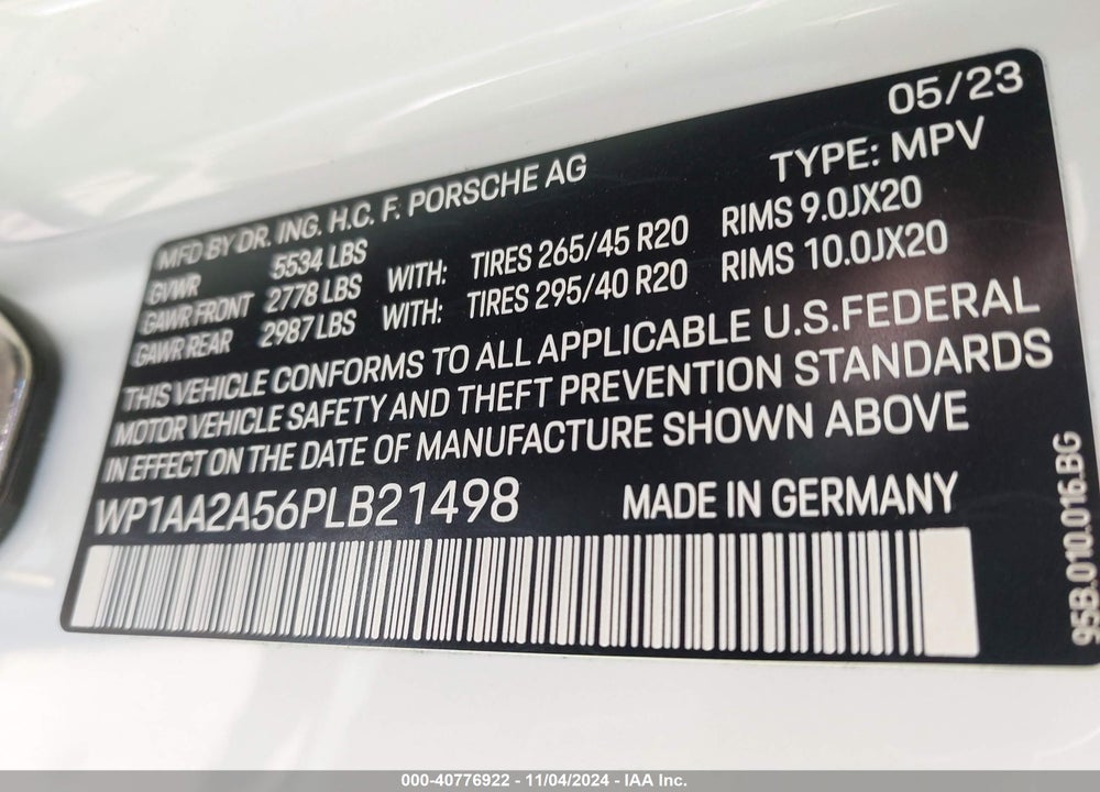 2023 PORSCHE MACAN T VIN: WP1AA2A56PLB21498