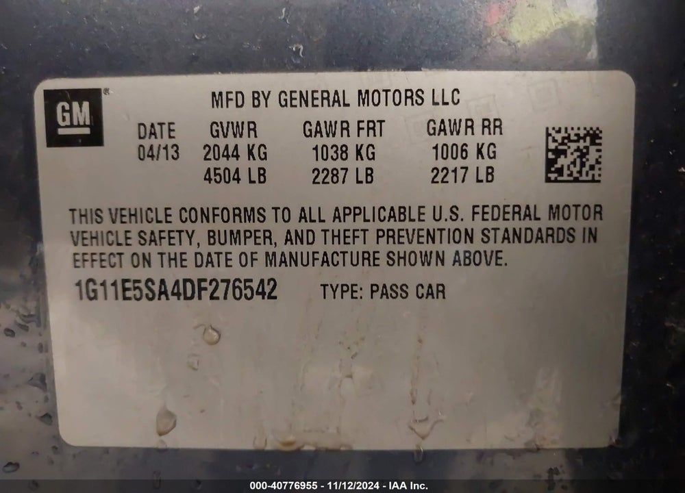 2013 CHEVROLET MALIBU 2LT VIN: 1G11E5SA4DF276542