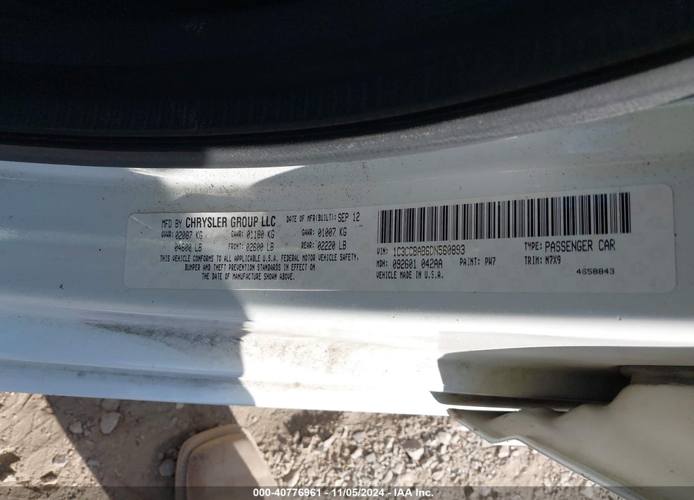 2013 CHRYSLER 200 LX VIN: 1C3CCBAB6DN560893
