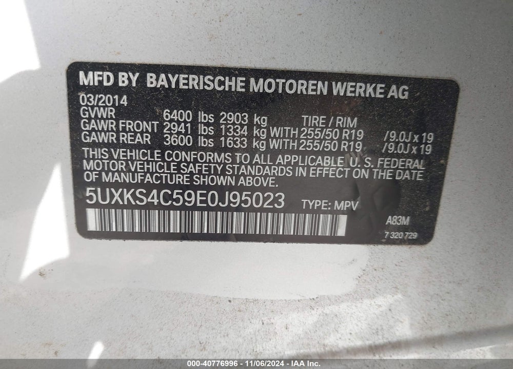 2014 BMW X5 XDRIVE35D VIN: 5UXKS4C59E0J95023