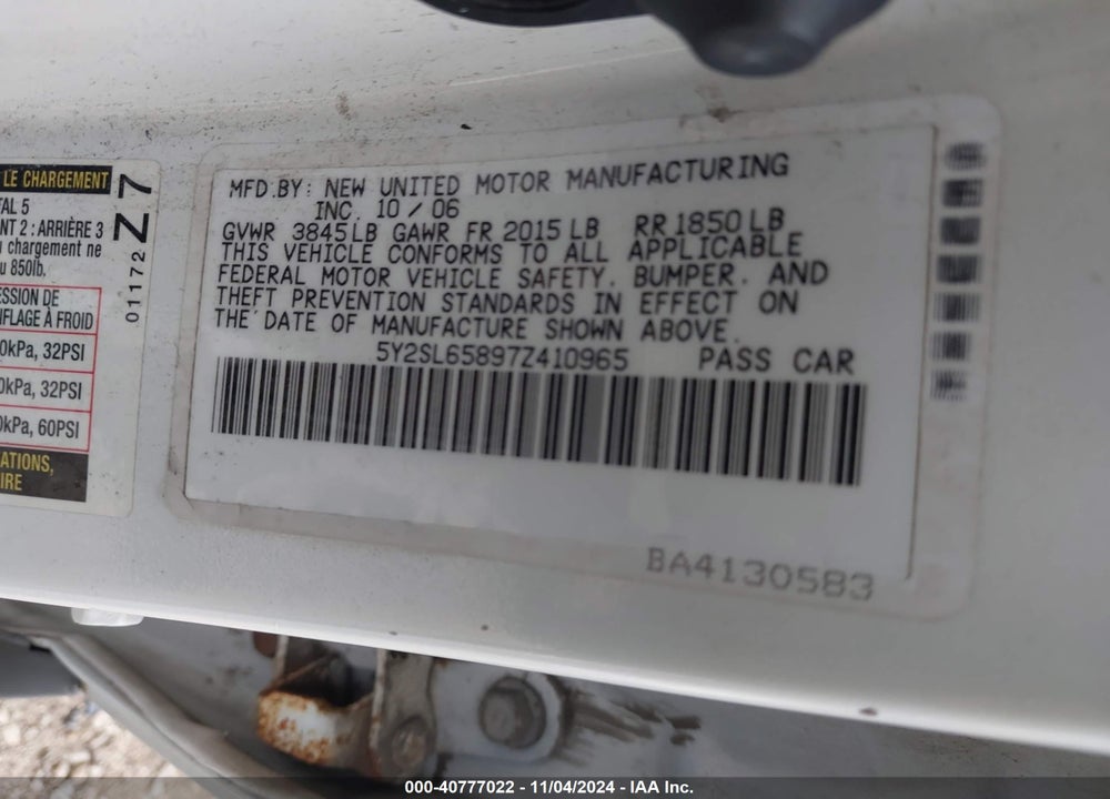 2007 PONTIAC VIBE VIN: 5Y2SL65897Z410965