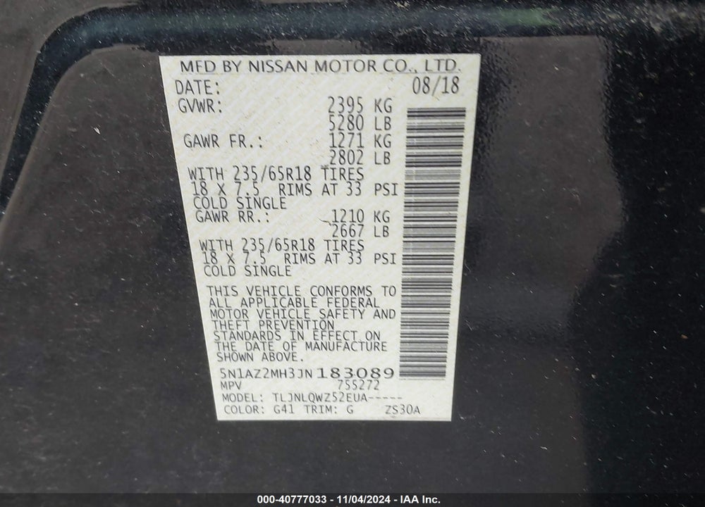 2018 NISSAN MURANO SV VIN: 5N1AZ2MH3JN183089