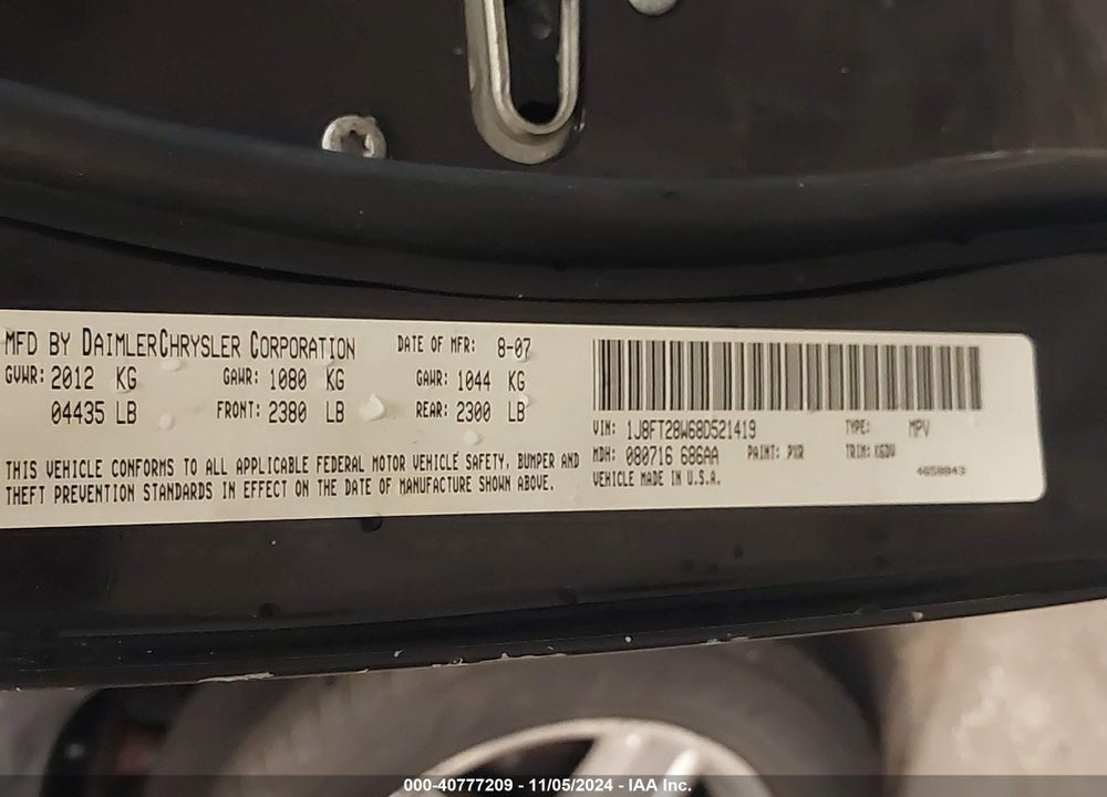 2008 JEEP PATRIOT SPORT VIN: 1J8FT28W68D521419