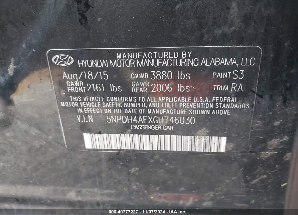 2016 HYUNDAI ELANTRA SE VIN: 5NPDH4AEXGH746030