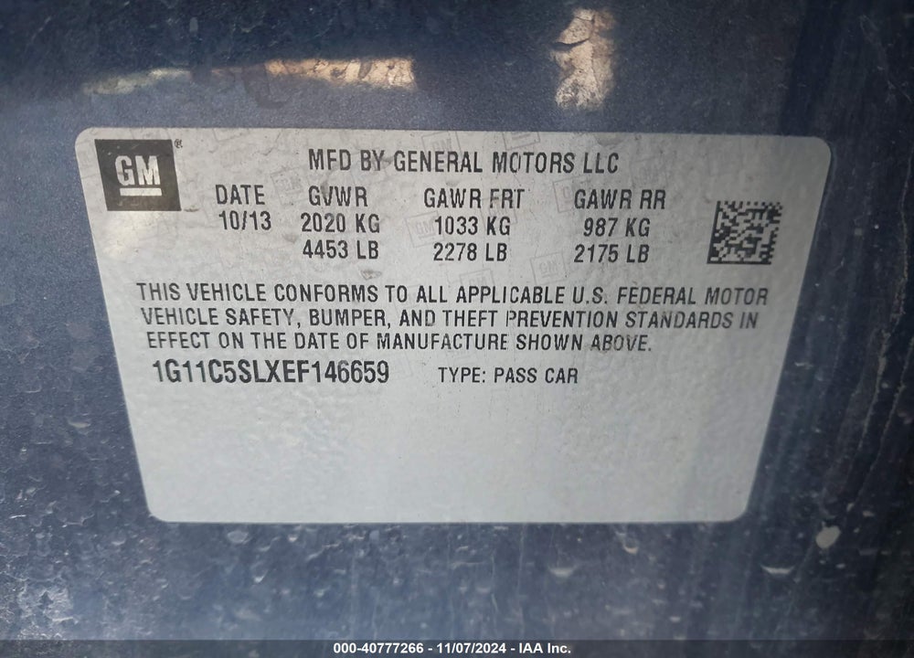 2014 CHEVROLET MALIBU VIN: 1G11C5SLXEF146659