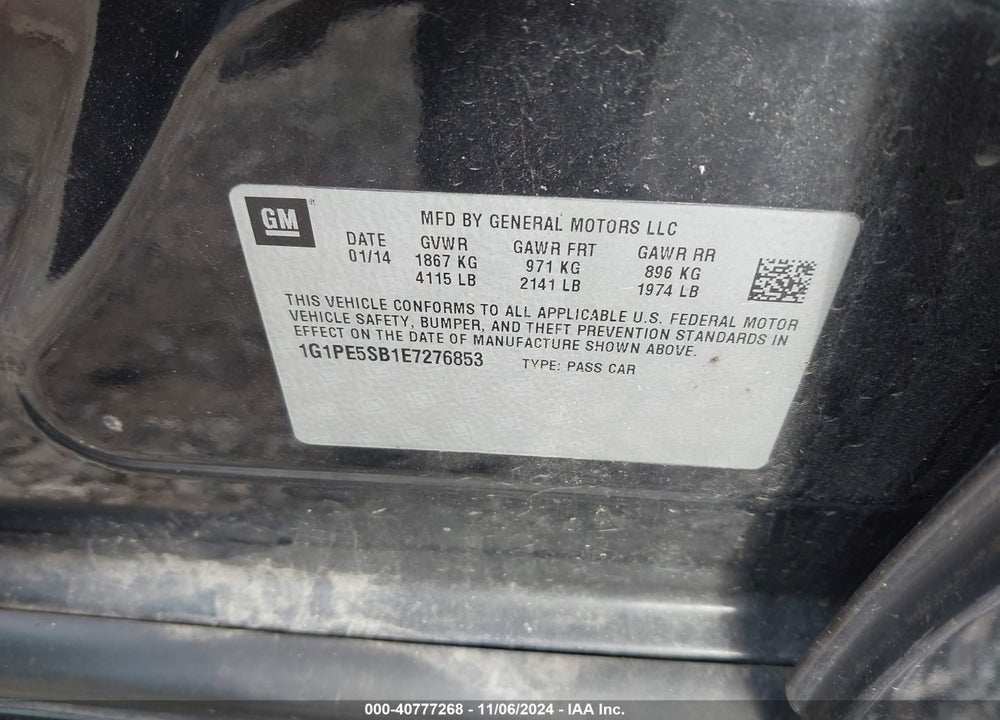 2014 CHEVROLET CRUZE 2LT AUTO VIN: 1G1PE5SB1E7276853