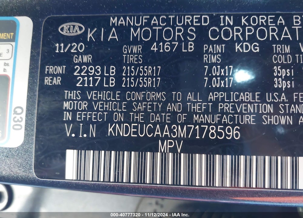 2021 KIA SELTOS S VIN: KNDEUCAA3M7178596