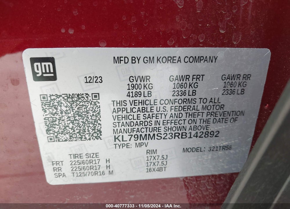 2024 CHEVROLET TRAILBLAZER FWD LS VIN: KL79MMS23RB142892