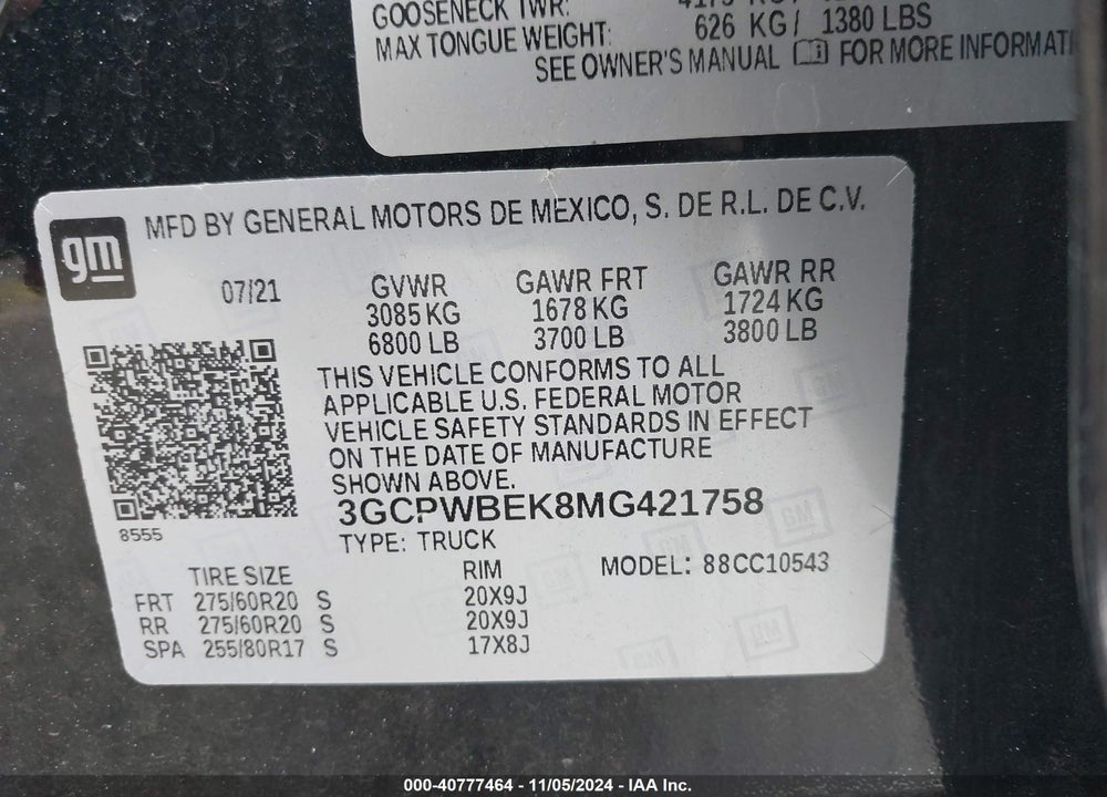 2021 CHEVROLET SILVERADO 1500 2WD SHORT BED CUSTOM VIN: 3GCPWBEK8MG421758