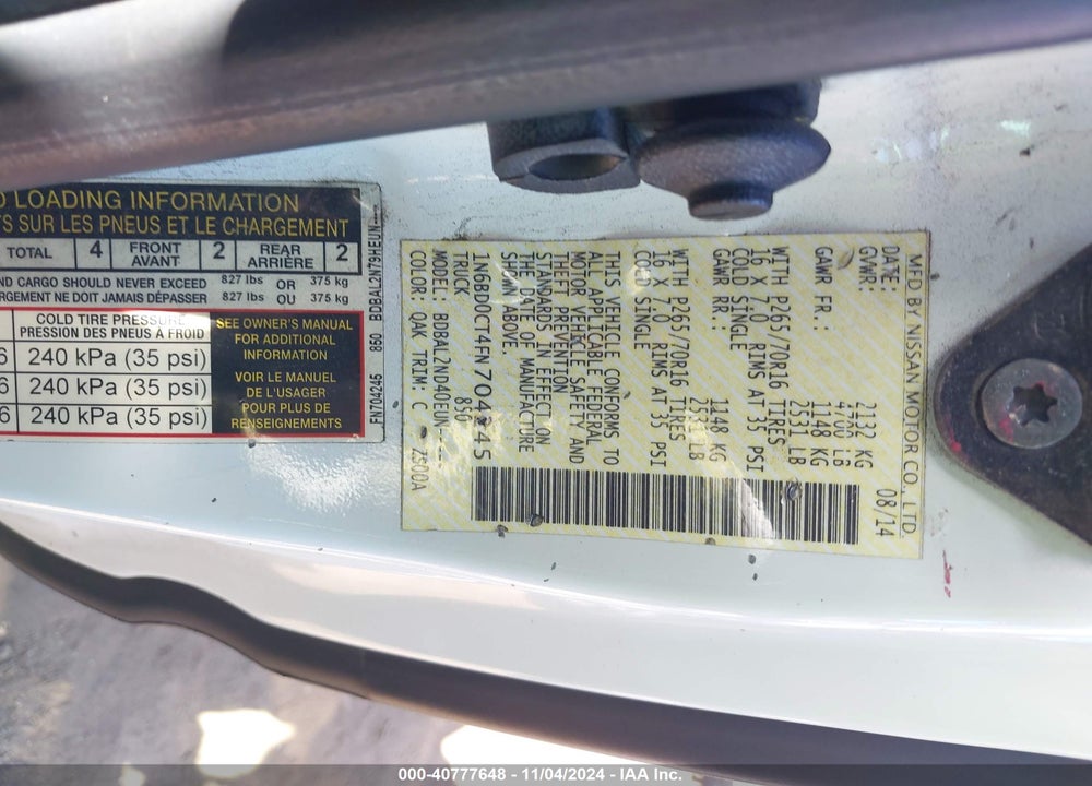 2015 NISSAN FRONTIER SV-I4 VIN: 1N6BD0CT4FN704245
