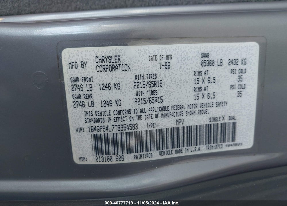 1996 DODGE GRAND CARAVAN LE/ES VIN: 1B4GP54L7TB354583