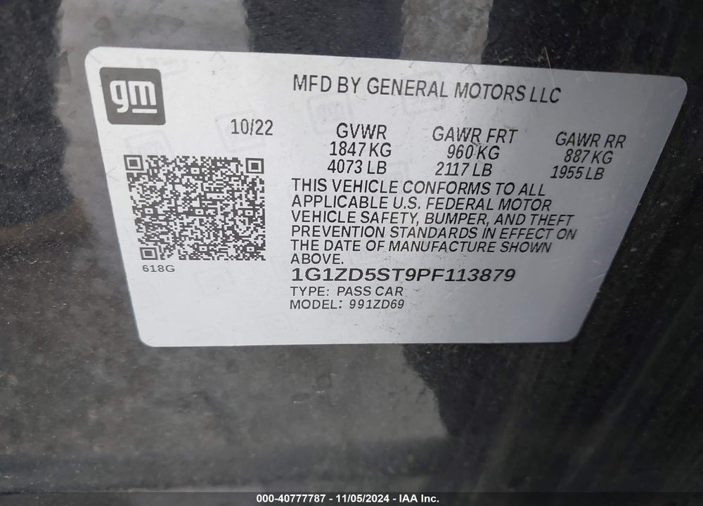 2023 CHEVROLET MALIBU FWD 1LT VIN: 1G1ZD5ST9PF113879