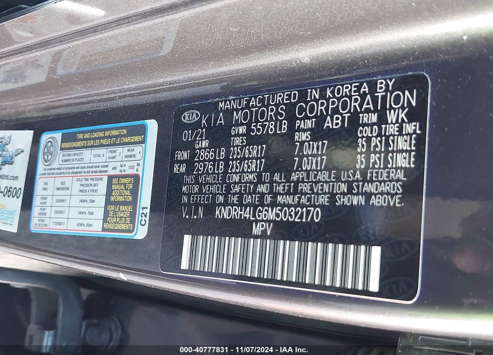 2021 KIA SORENTO HYBRID EX VIN: KNDRH4LG6M5032170