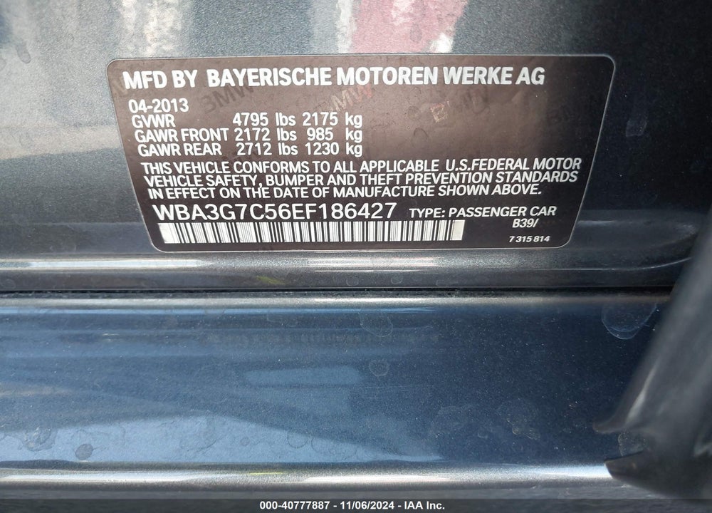 2014 BMW 328I XDRIVE VIN: WBA3G7C56EF186427