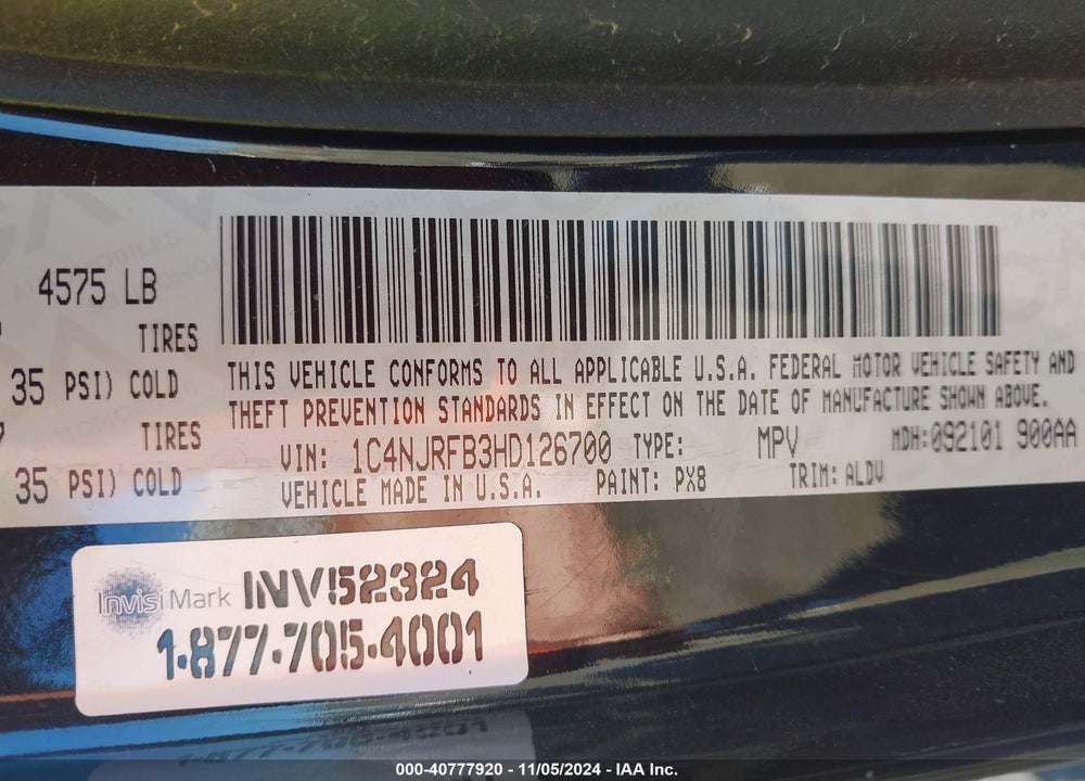 2017 JEEP PATRIOT HIGH ALTITUDE 4X4 VIN: 1C4NJRFB3HD126700