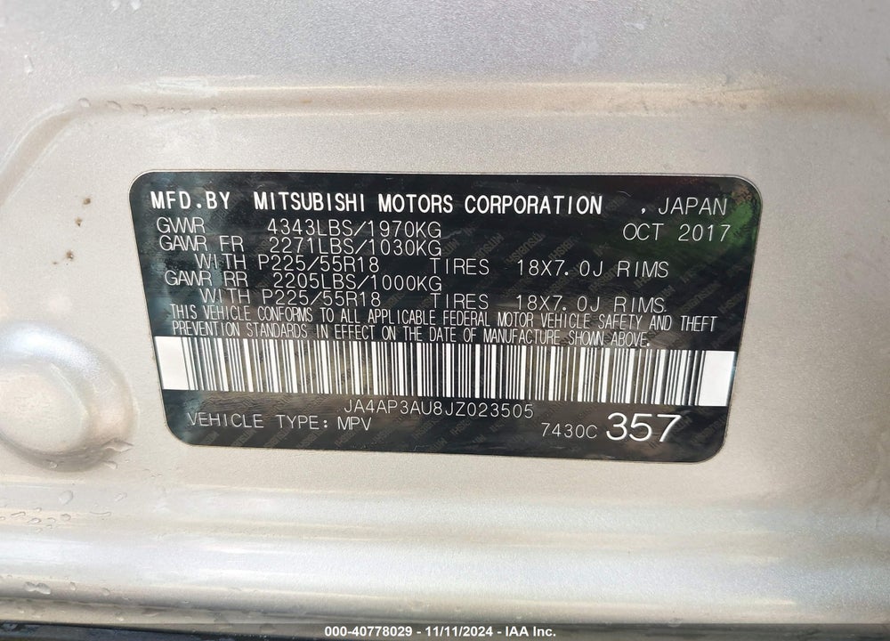2018 MITSUBISHI OUTLANDER SPORT 2.0 LE VIN: JA4AP3AU8JZ023505