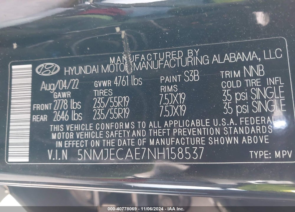 2022 HYUNDAI TUCSON LIMITED VIN: 5NMJECAE7NH158537