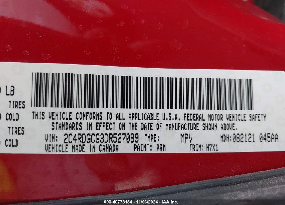 2013 DODGE GRAND CARAVAN SXT VIN: 2C4RDGCG3DR527099