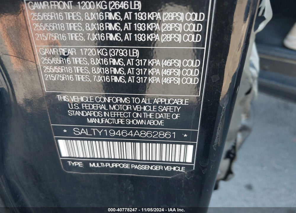 2004 LAND ROVER DISCOVERY SE VIN: SALTY19464A862861
