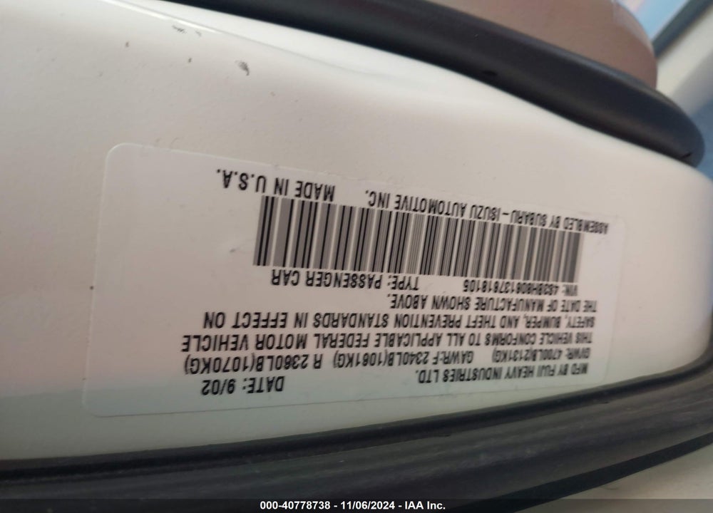 2003 SUBARU OUTBACK H6-3.0 L.L. BEAN EDITION VIN: 4S3BH806137618105