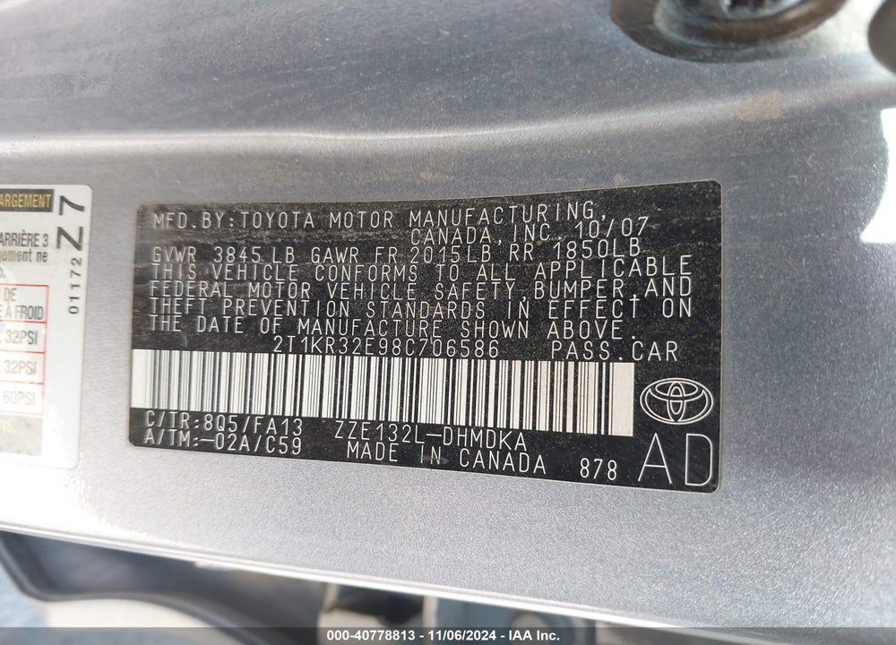 2008 TOYOTA MATRIX VIN: 2T1KR32E98C706586