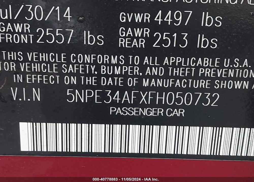 2015 HYUNDAI SONATA LIMITED VIN: 5NPE34AFXFH050732