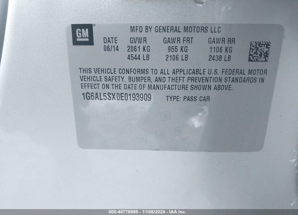 2014 CADILLAC ATS PREMIUM VIN: 1G6AL5SX0E0193909