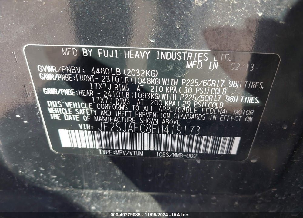 2014 SUBARU FORESTER 2.5I PREMIUM VIN: JF2SJAEC8EH419173