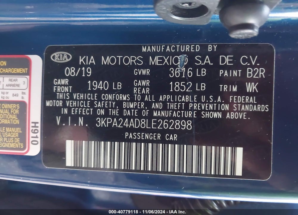 2020 KIA RIO S VIN: 3KPA24AD8LE262898