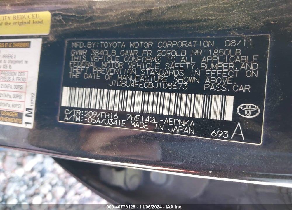 2011 TOYOTA COROLLA LE VIN: JTDBU4EE0BJ108673