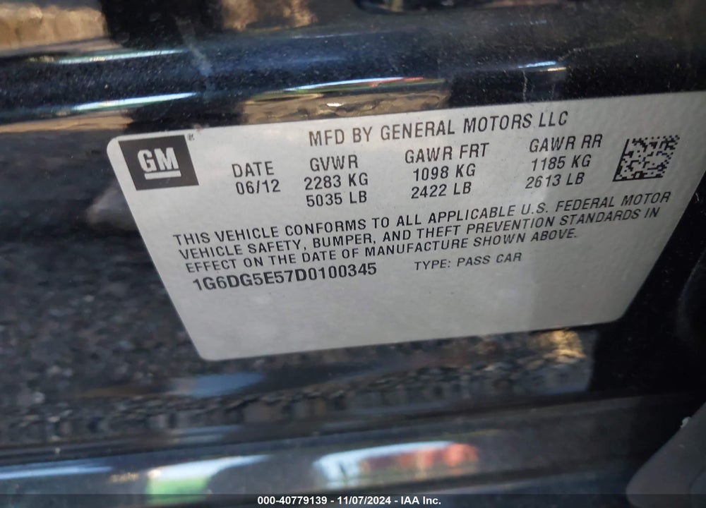 2013 CADILLAC CTS LUXURY VIN: 1G6DG5E57D0100345