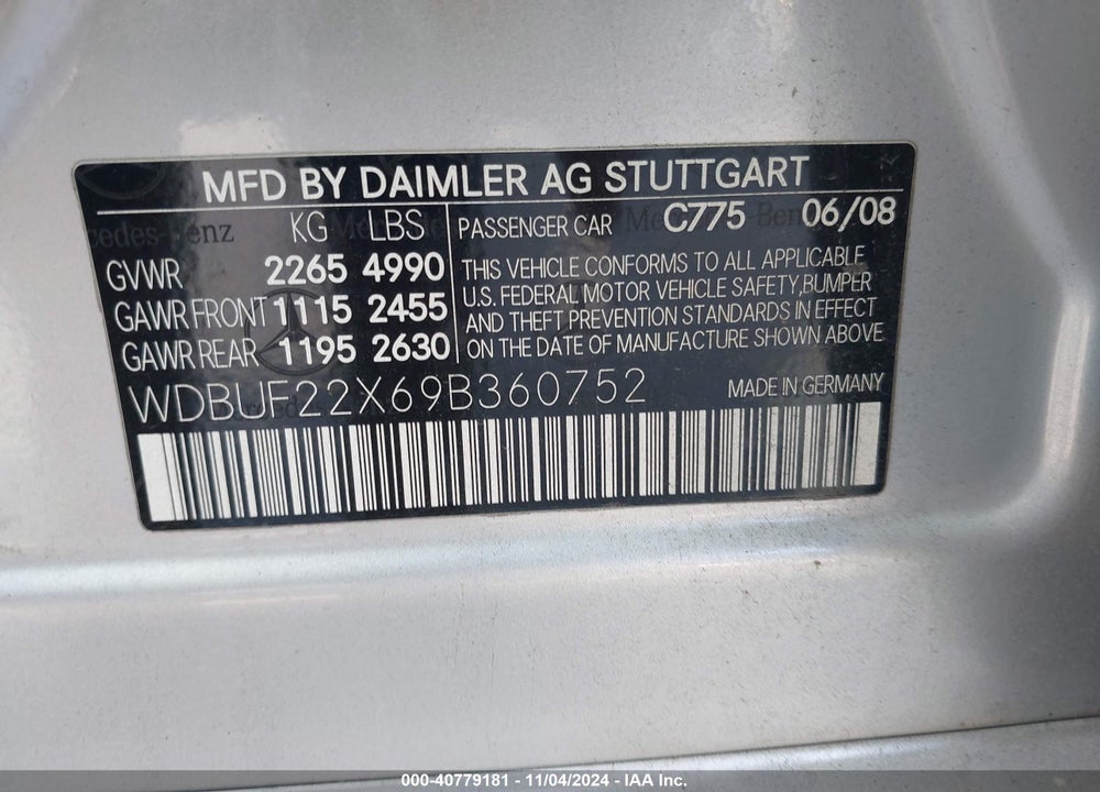 2009 MERCEDES-BENZ E 320 BLUETEC VIN: WDBUF22X69B360752