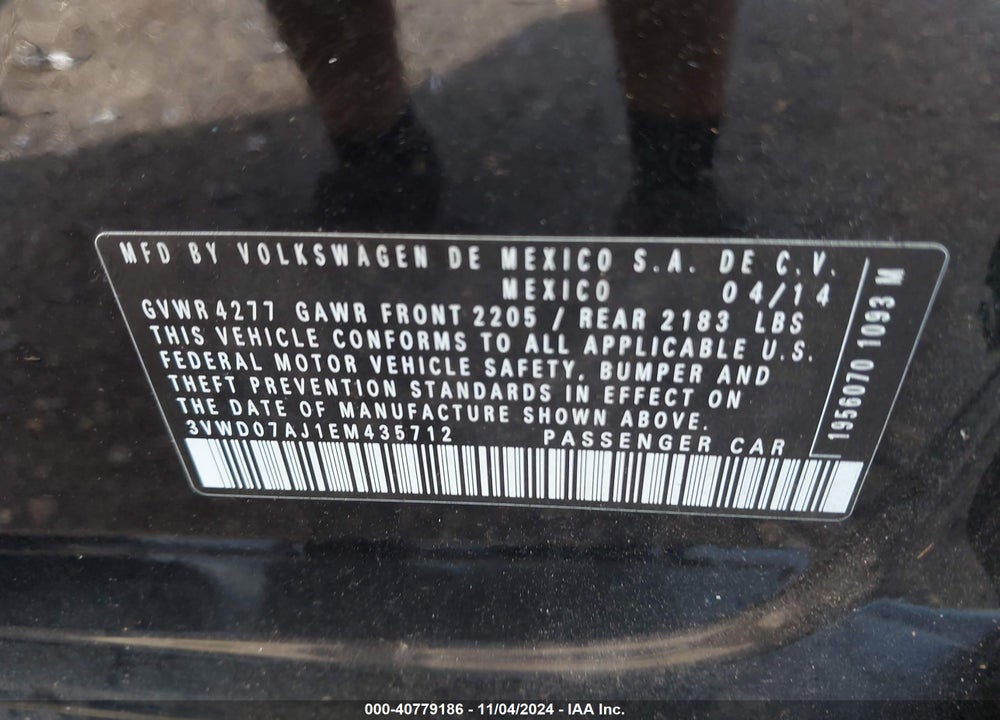 2014 VOLKSWAGEN JETTA 1.8T SE VIN: 3VWD07AJ1EM435712